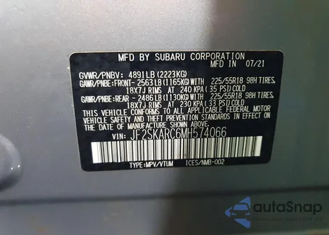 2021 Subaru Forester Sport z USA, uszkodzony, nr VIN JF2SKARC6MH574066